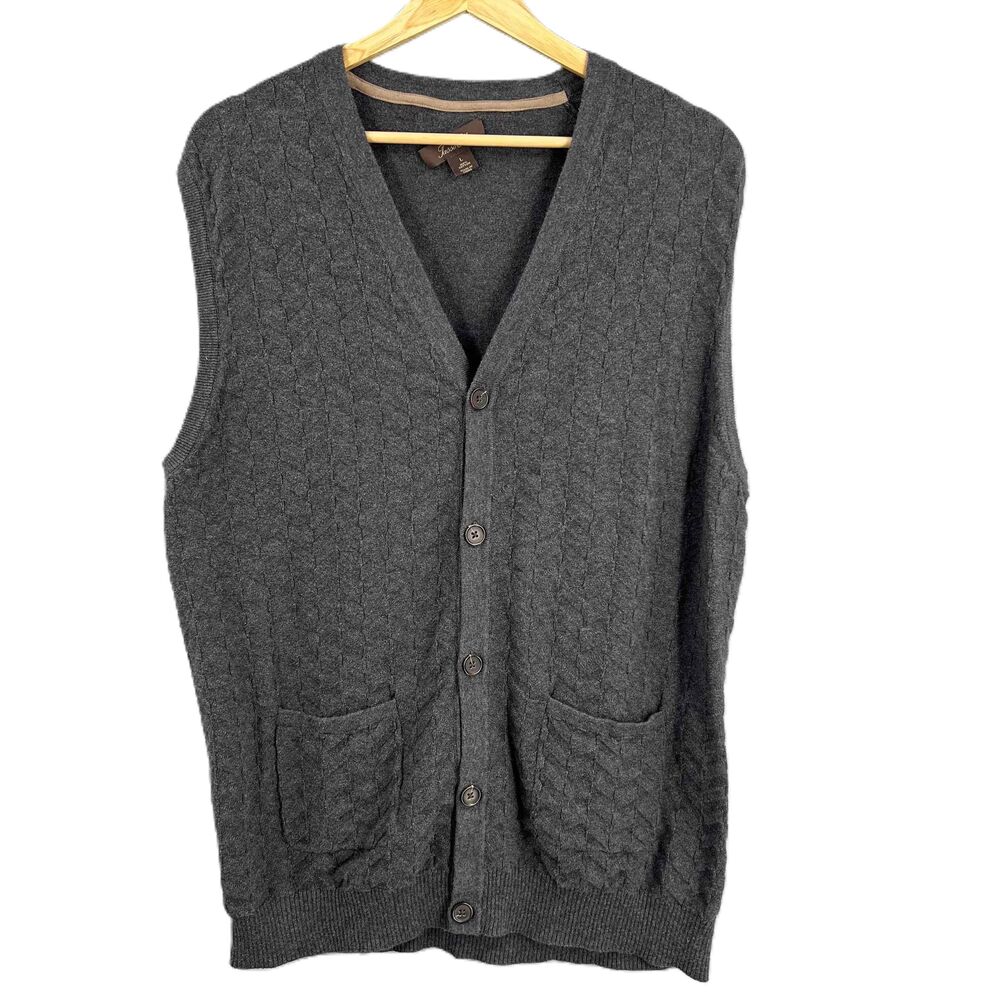 Tasso Elba Sweater Vest Gray Button Up‎ V Neck Mens Large